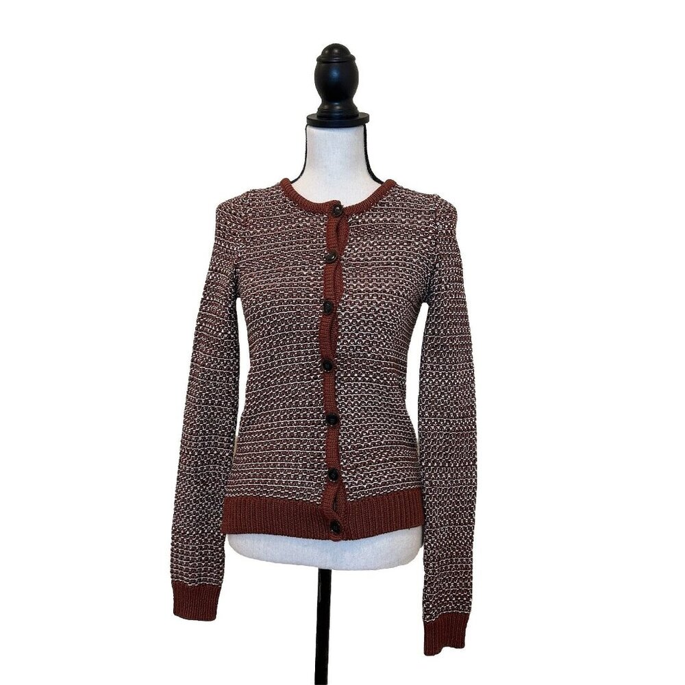Theory Sweater Women’s XS Brown & White Knit Button Up Cardigan No Size Tag